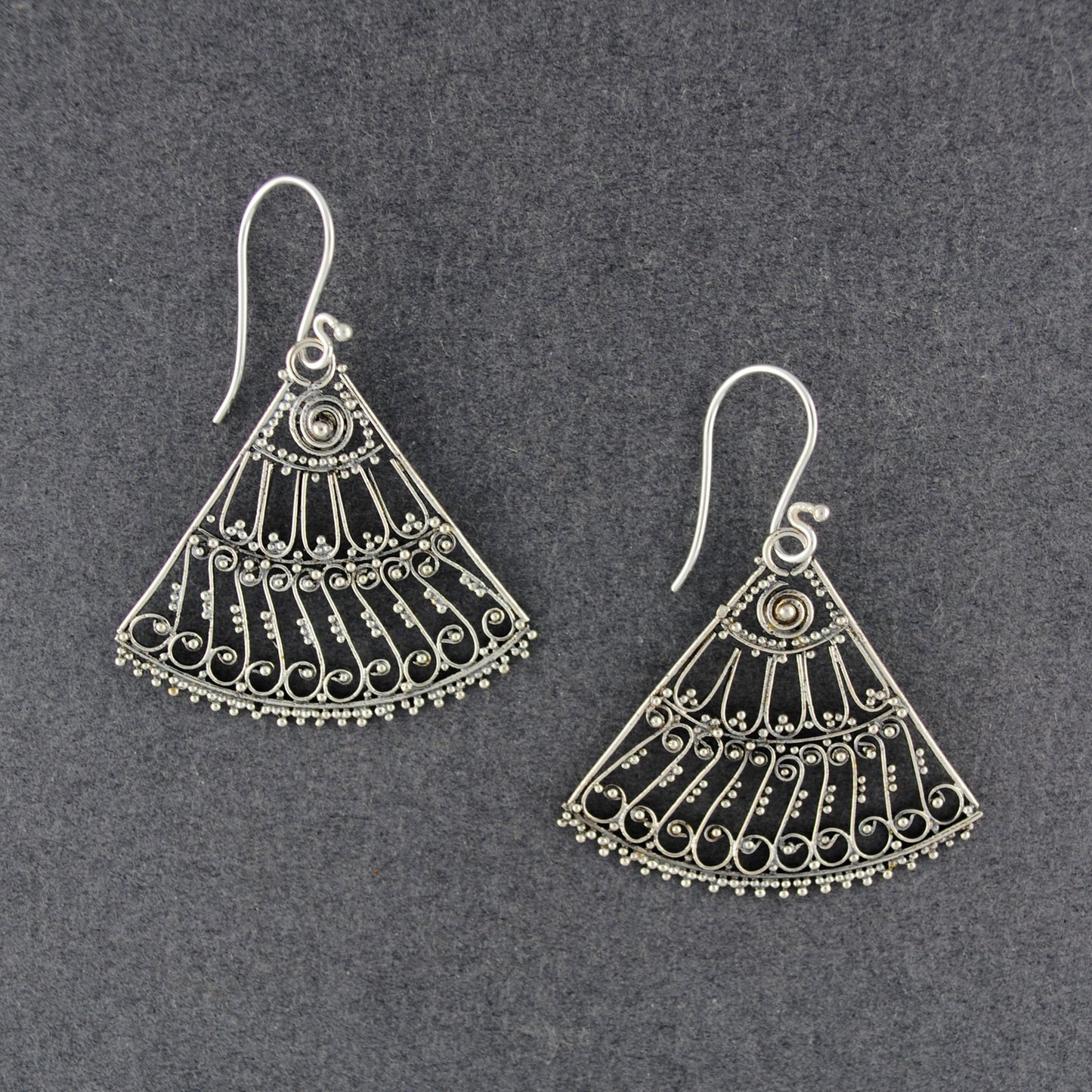 Sterling Silver Ornate Fan Earrings