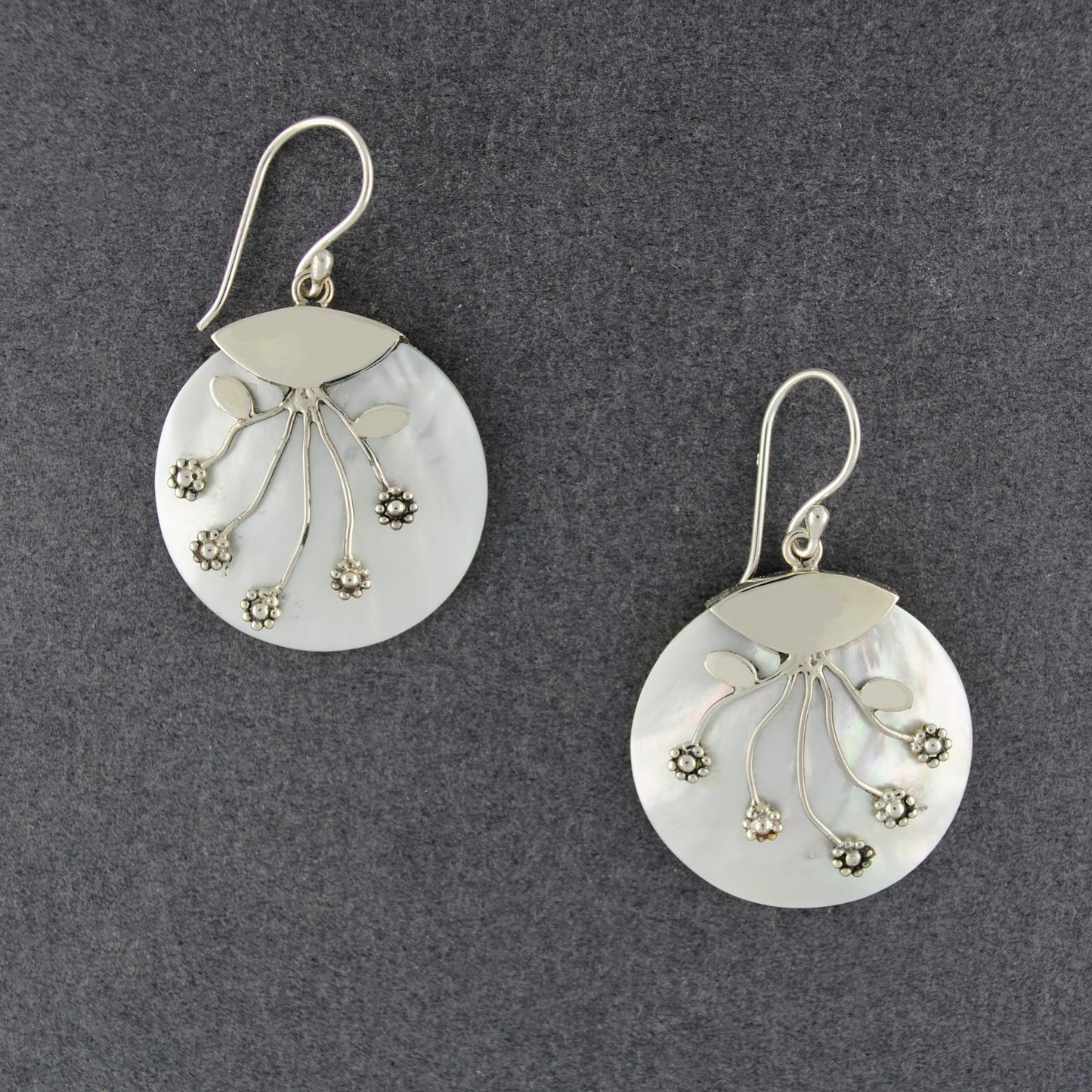 Mother of Pearl Flower Disc Earrings