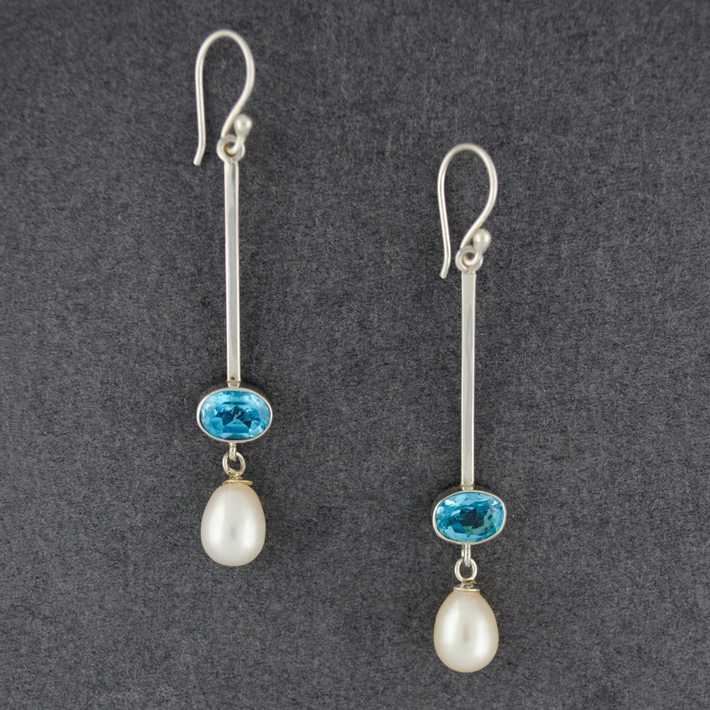 Blue Topaz & Pearl Long Dangle Earrings