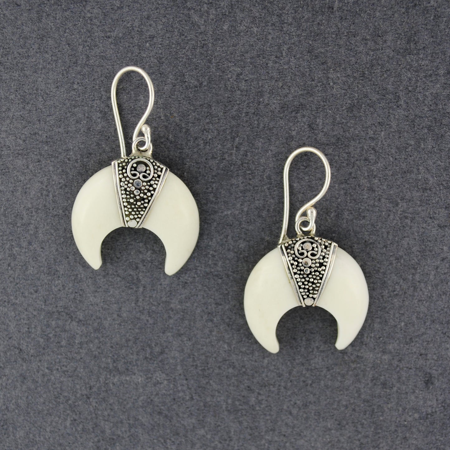 Bone Crescent Moon Dotted Earrings