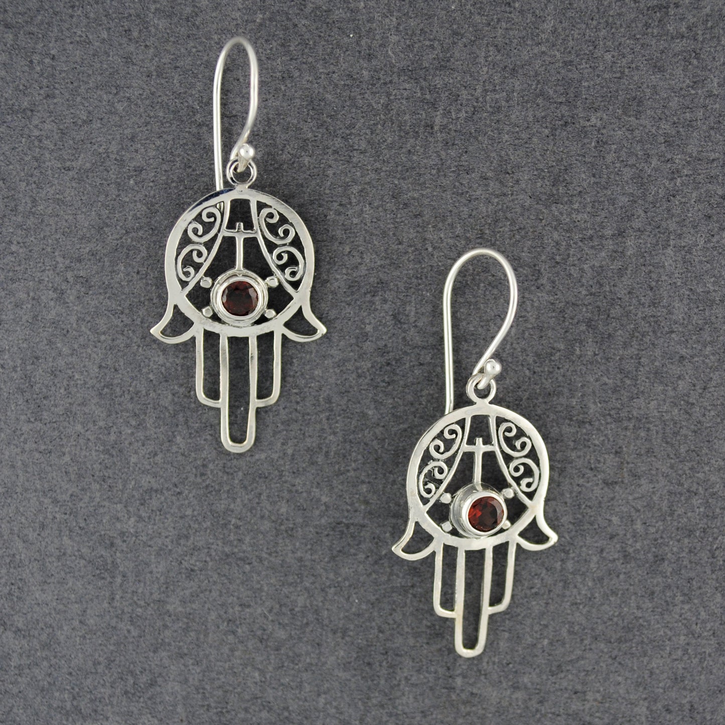 Garnet Hamsa Earrings