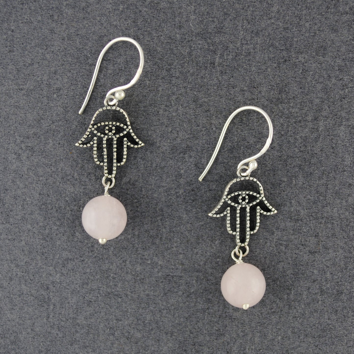 Rose Quartz Hamsa Earrings