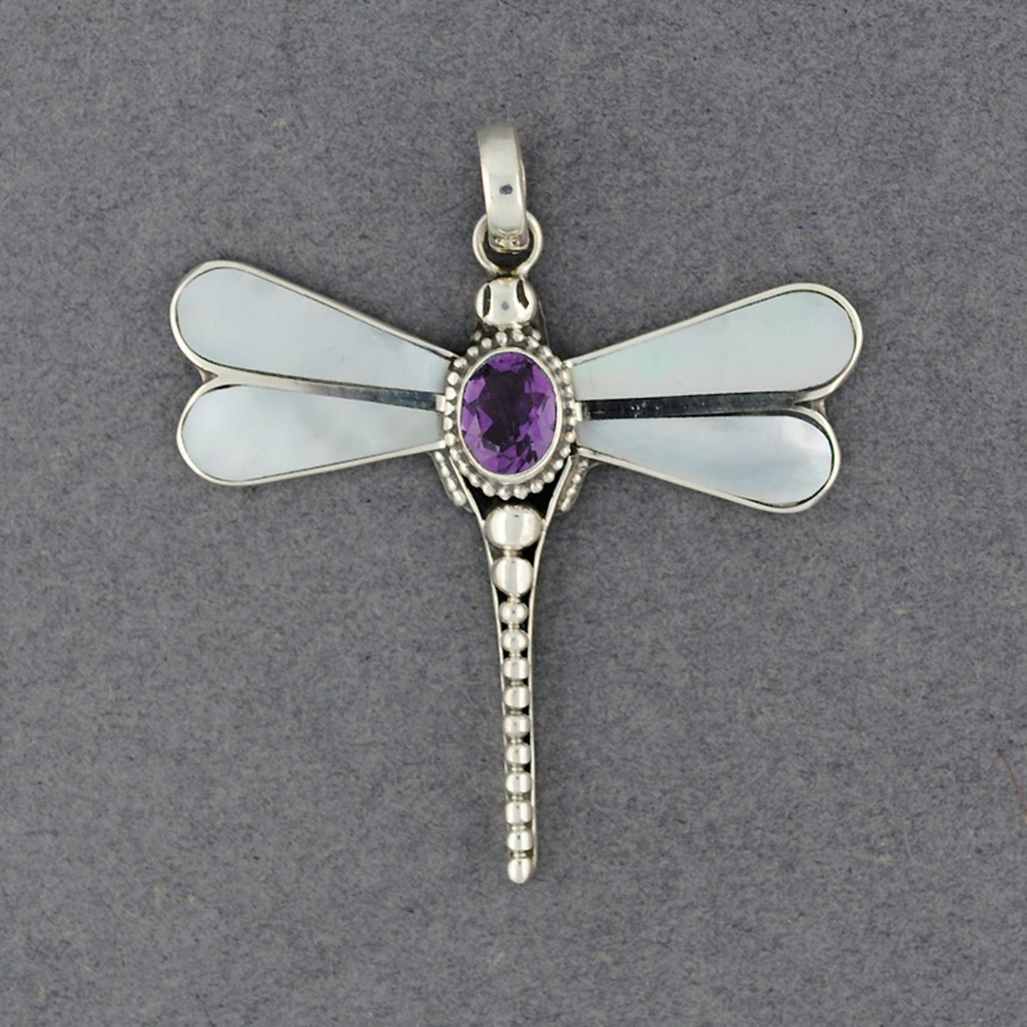 Mother of Pearl & Amethyst Dragonfly Pendant