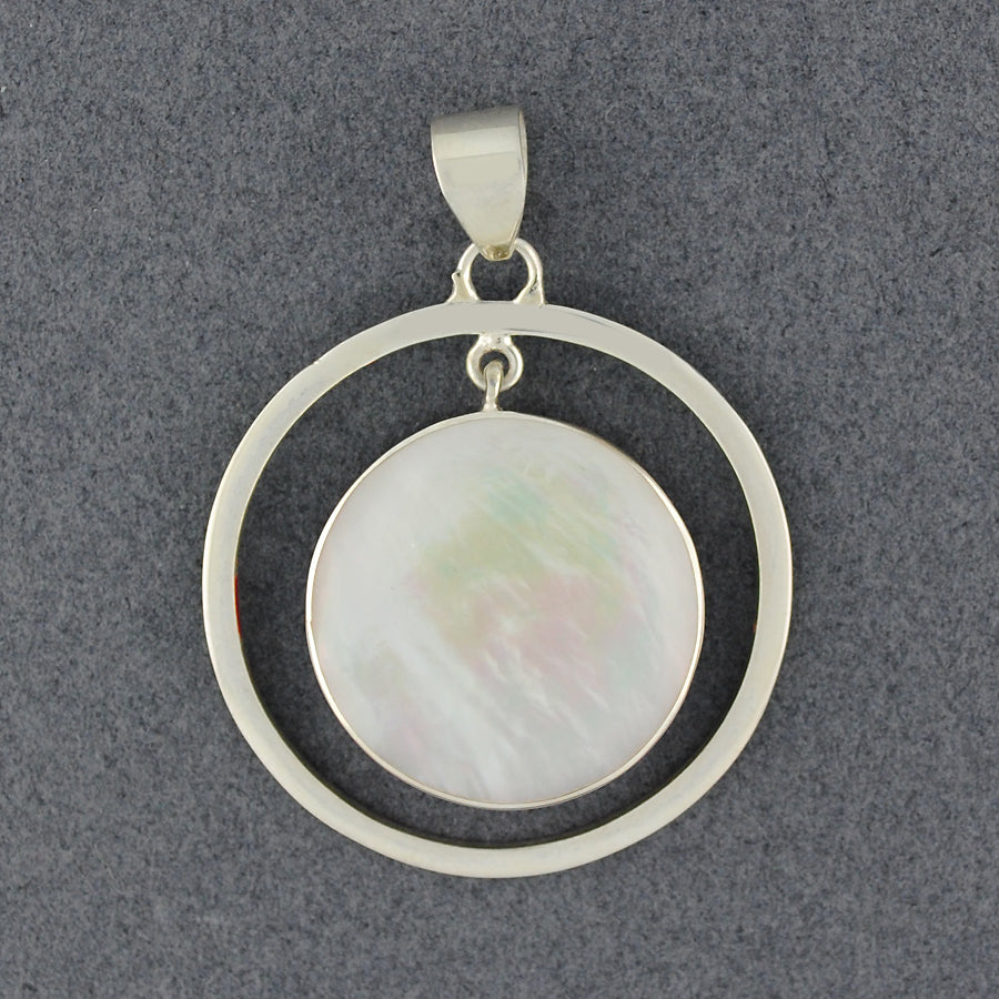 Coral & Mother of Pearl Reversable Circle Pendant