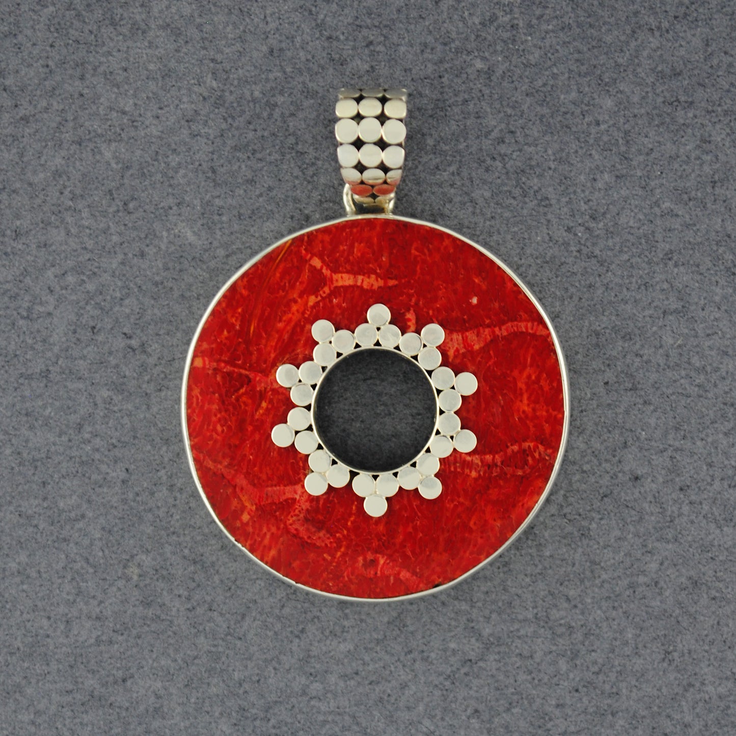 Coral Dotted Open Circle Pendant