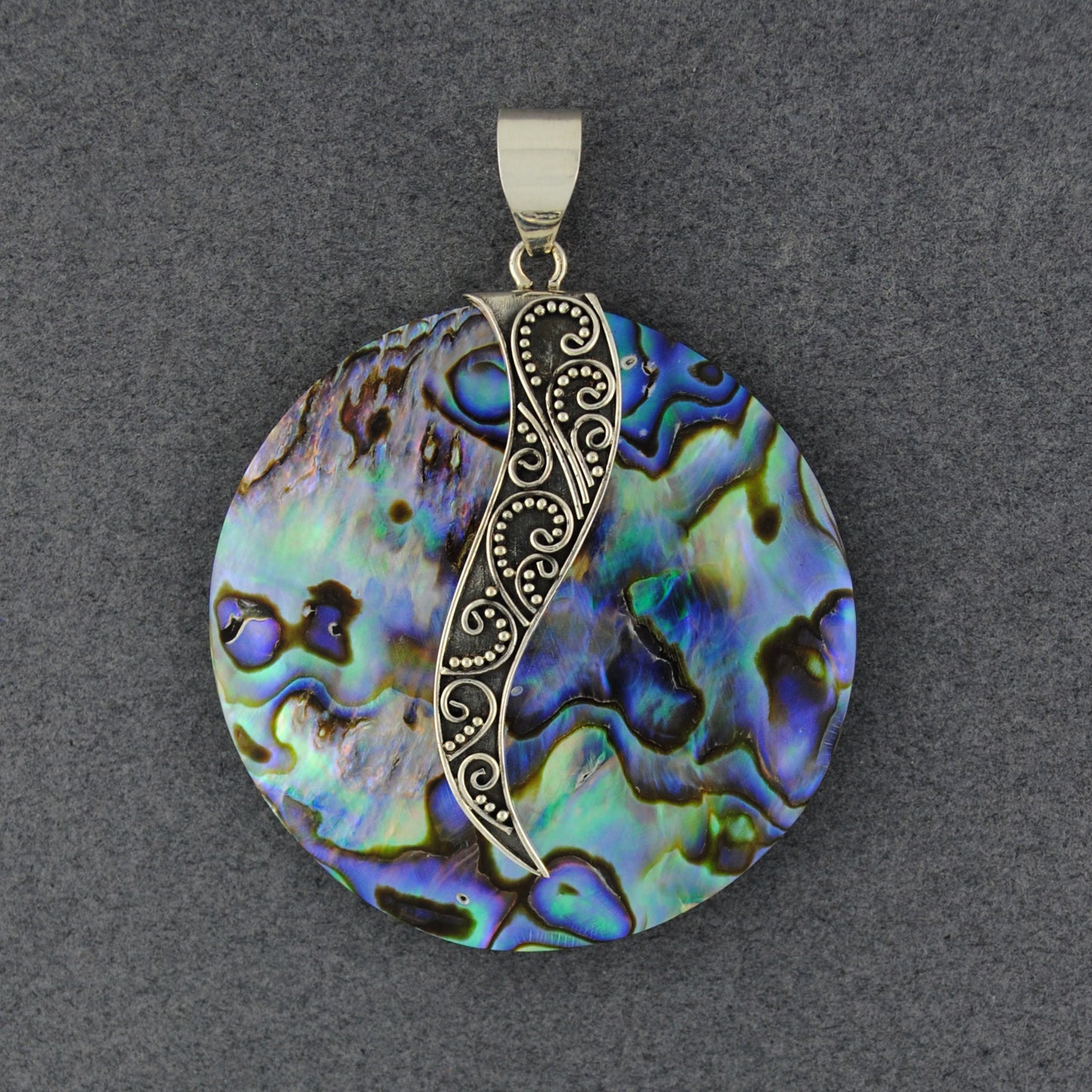 Abalone Circle Antiqued Center Pendant
