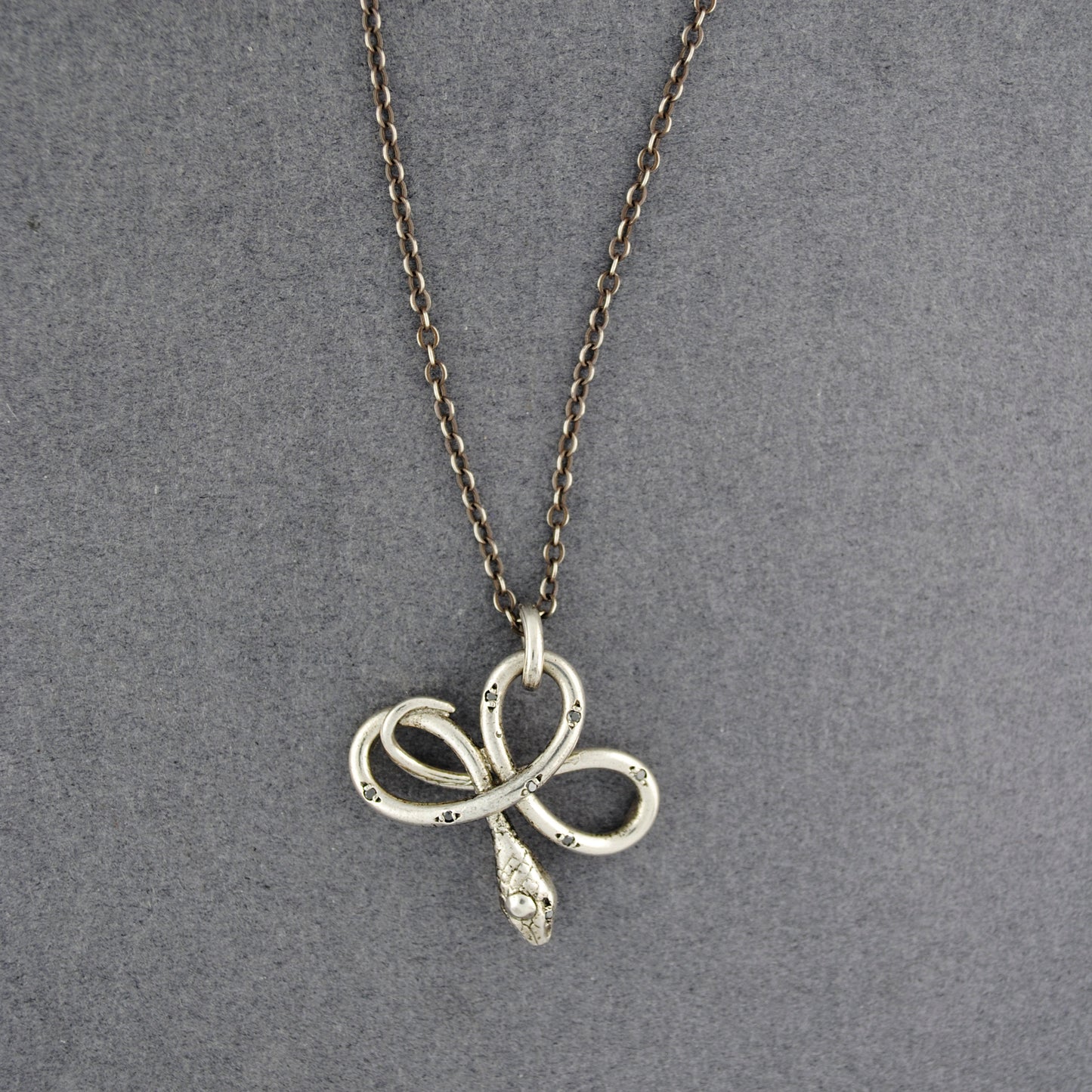 Compass Rose Design Black Diamond Serpant Necklace