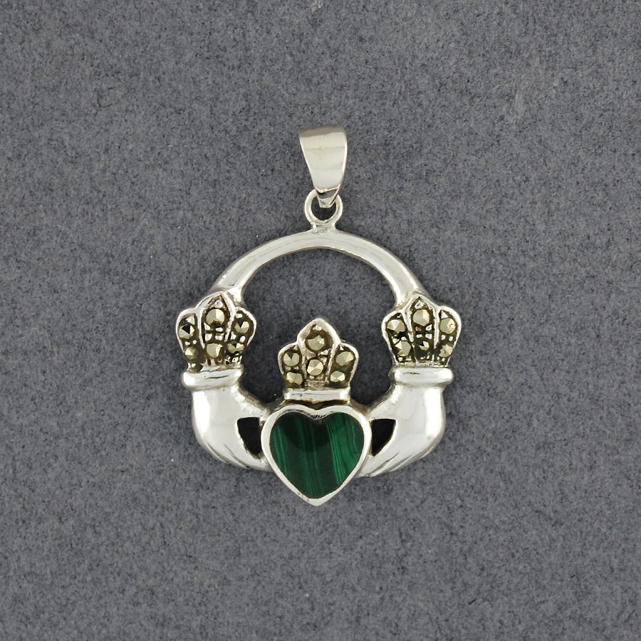 Sterling Silver Malachite Claddagh Pendant