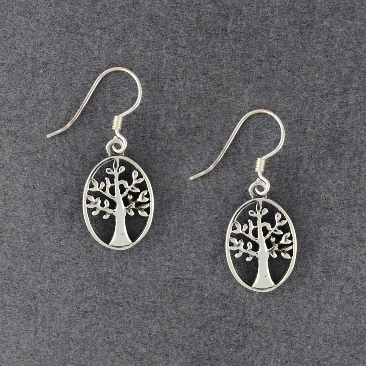 Sterling Silver Oval Tree of Life Earrings