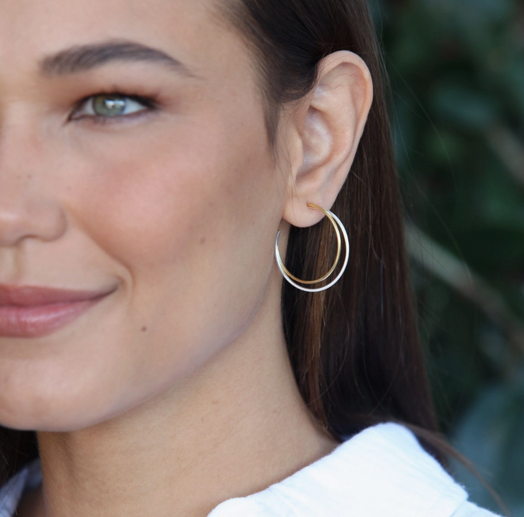 Hill Tribe Silver Two Tone Hoops