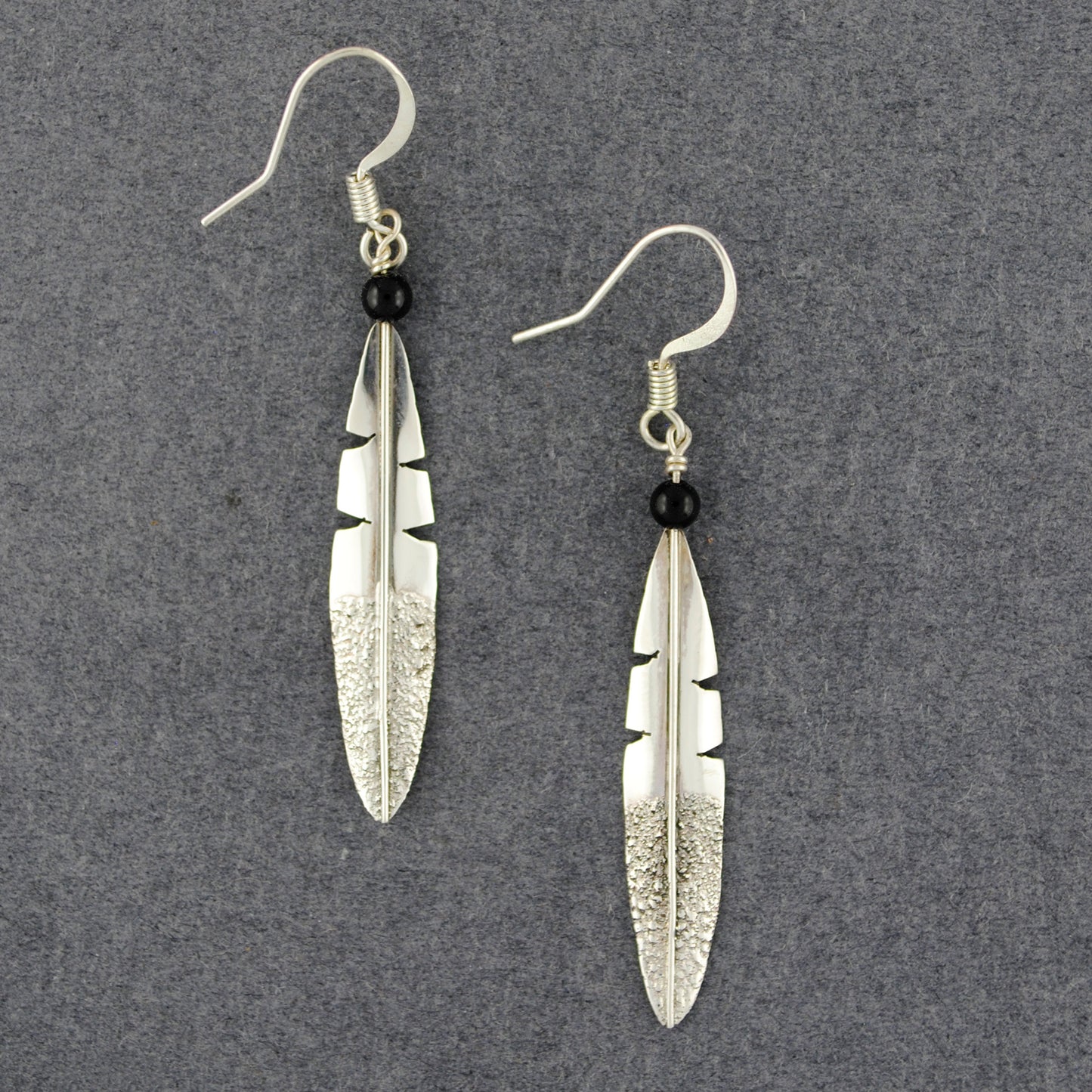 Sterling Silver Onyx Feather Earrings