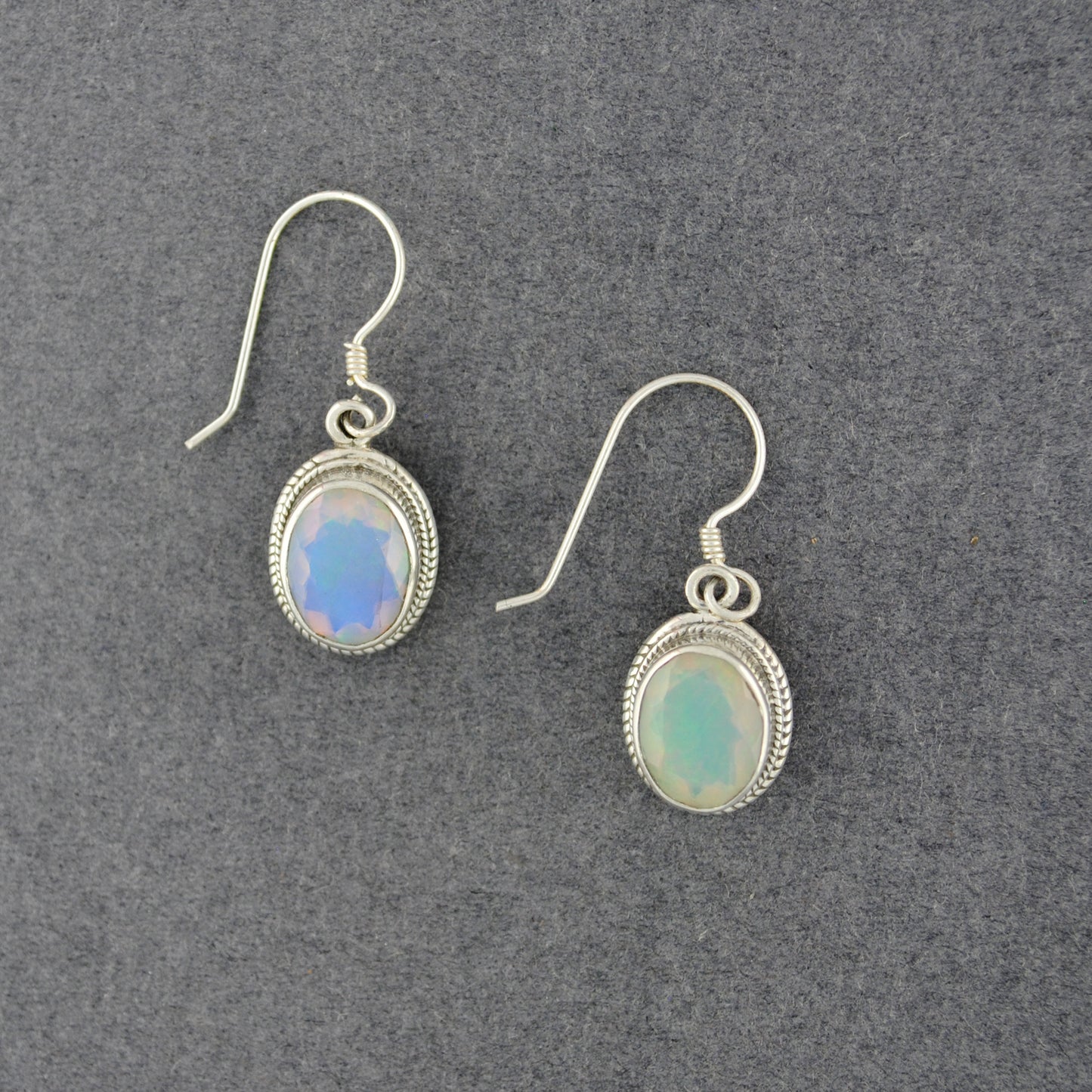 Sterling Silver Opal Oval Earrings