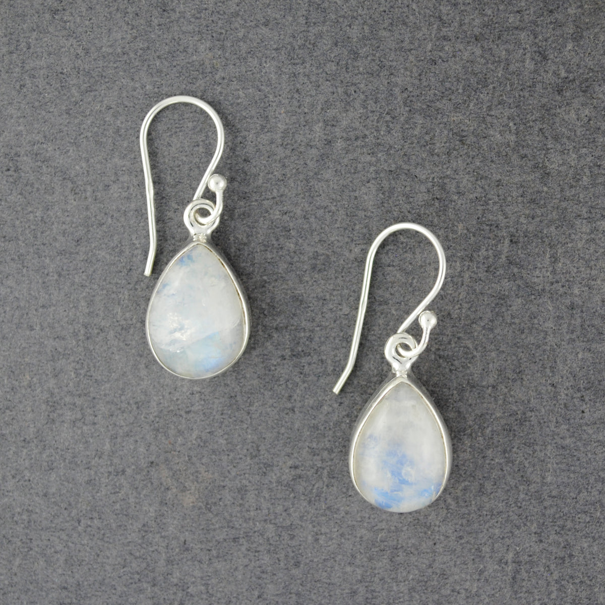 Sterling Silver Rainbow Moonstone Medium Teardrop Earrings