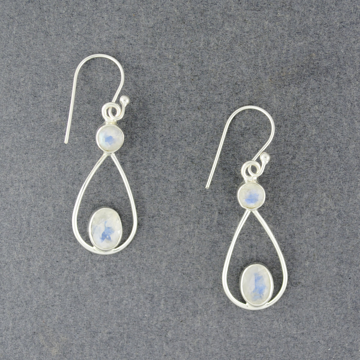 Sterling Silver Rainbow Moonstone Open Drop Earrings