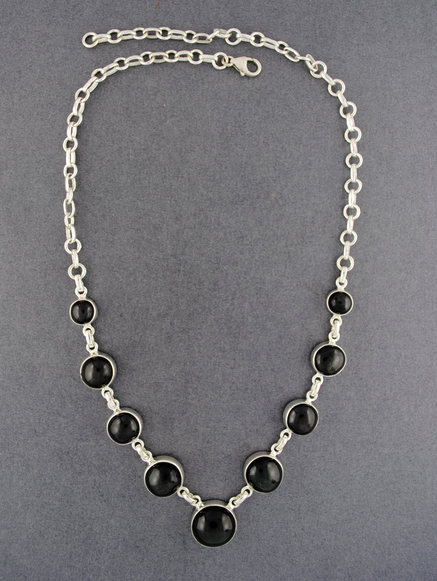 Sterling Silver Obsidian 9 Stone Necklace