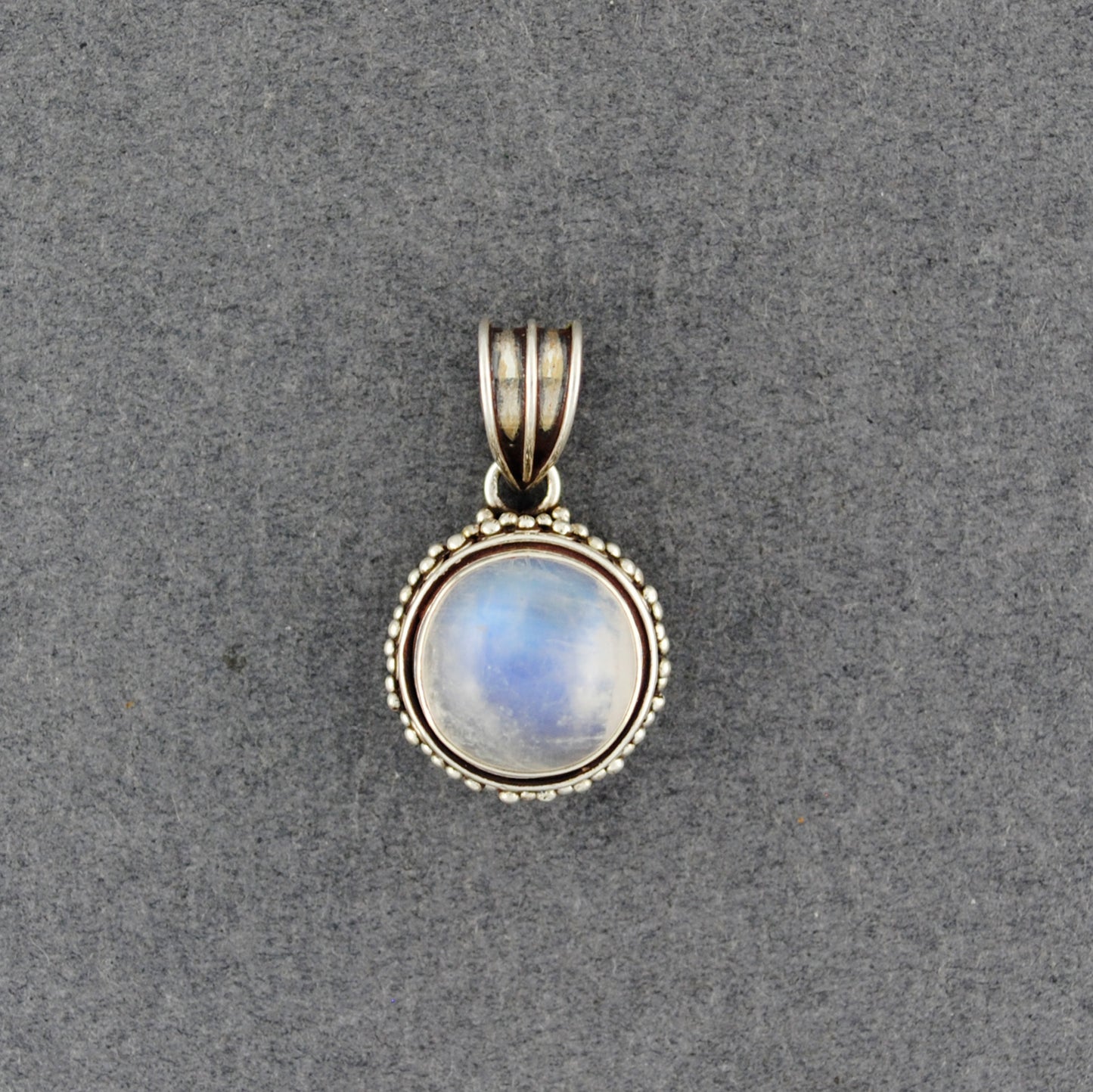 Sterling Silver Small Round Rainbow Moonstone Pendant