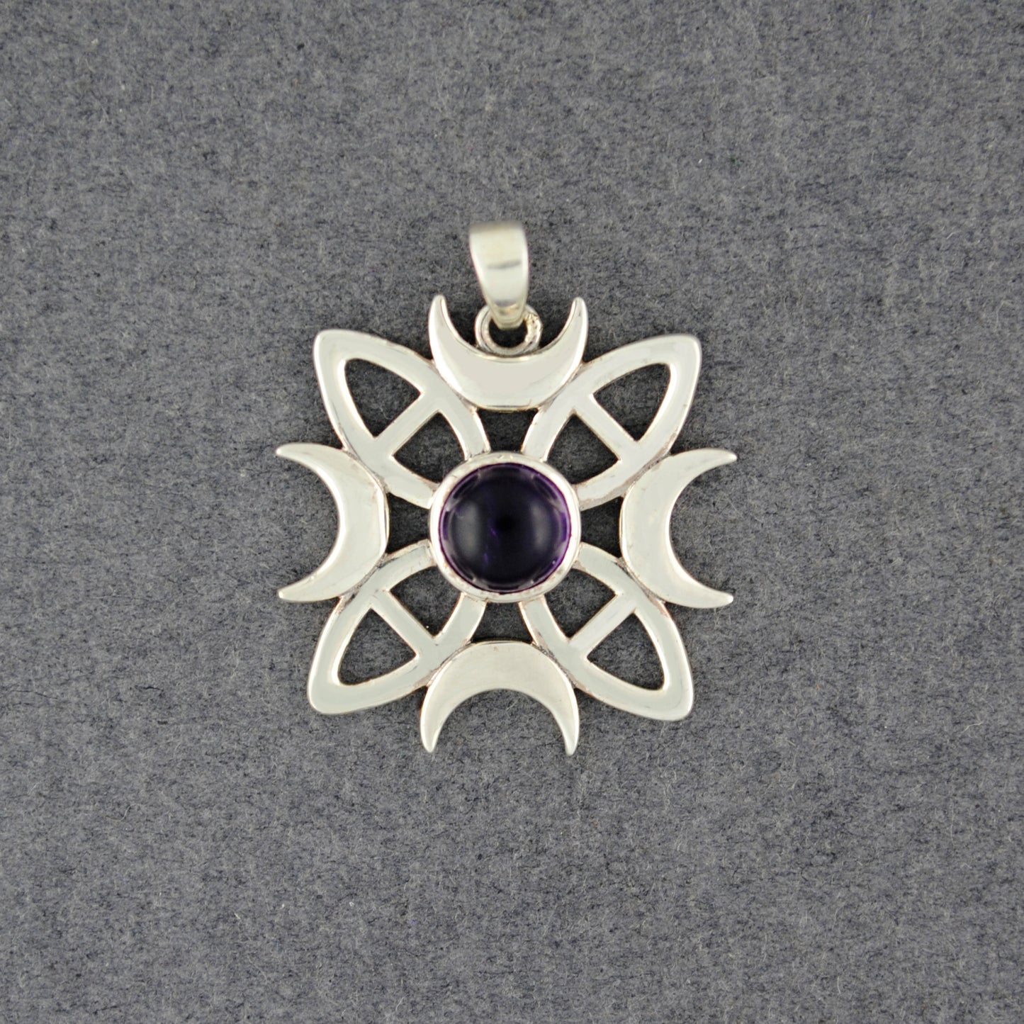 Sterling Silver Amethyst Crescent Moon Mandala Pendant