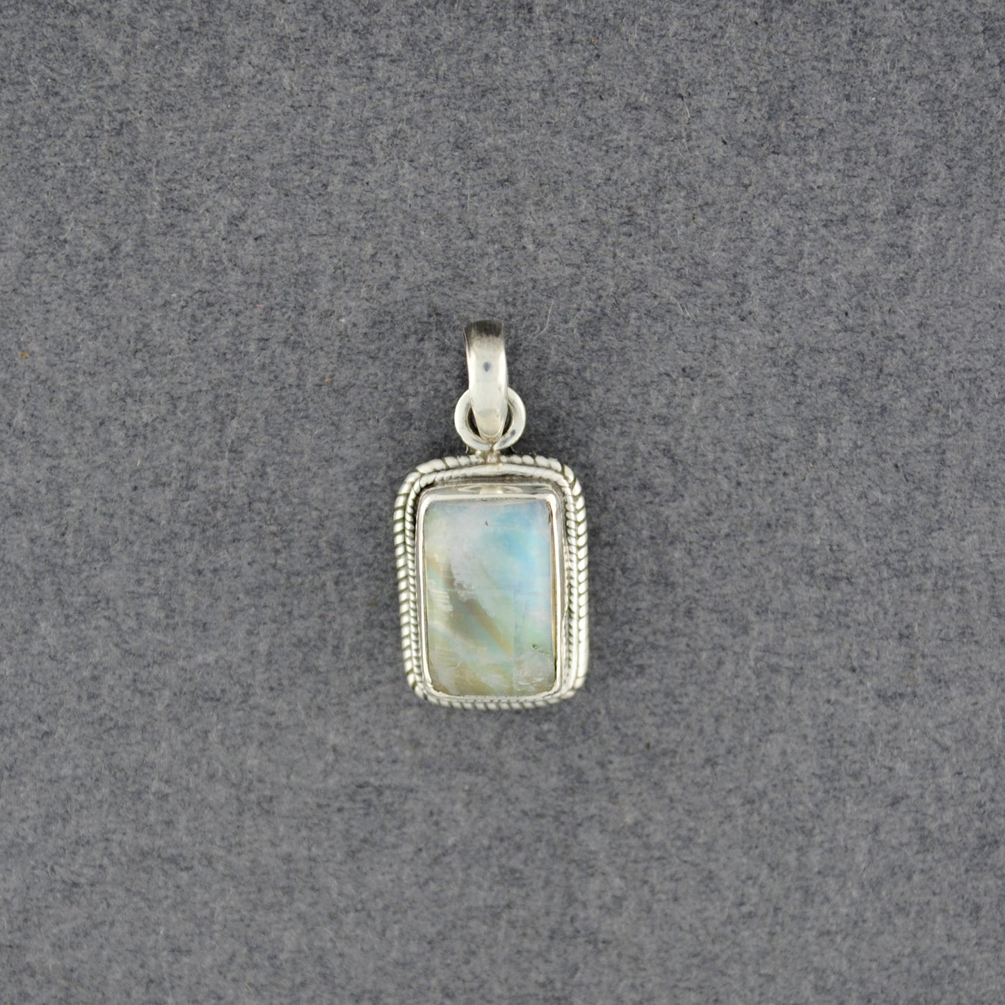 Sterling Silver Small Rectangle Rainbow Moonstone Pendant