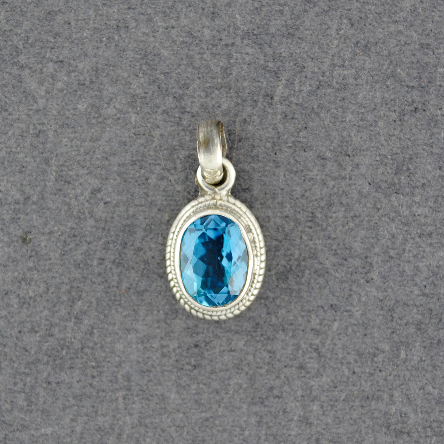 Sterling Silver Small Blue Topaz Oval Pendant