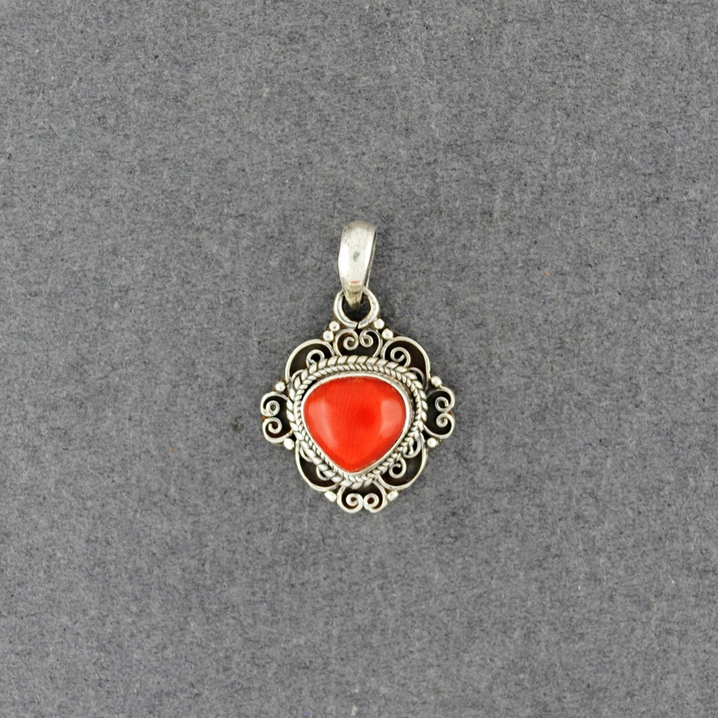 Sterling Silver Nepali Coral Drop Pendant
