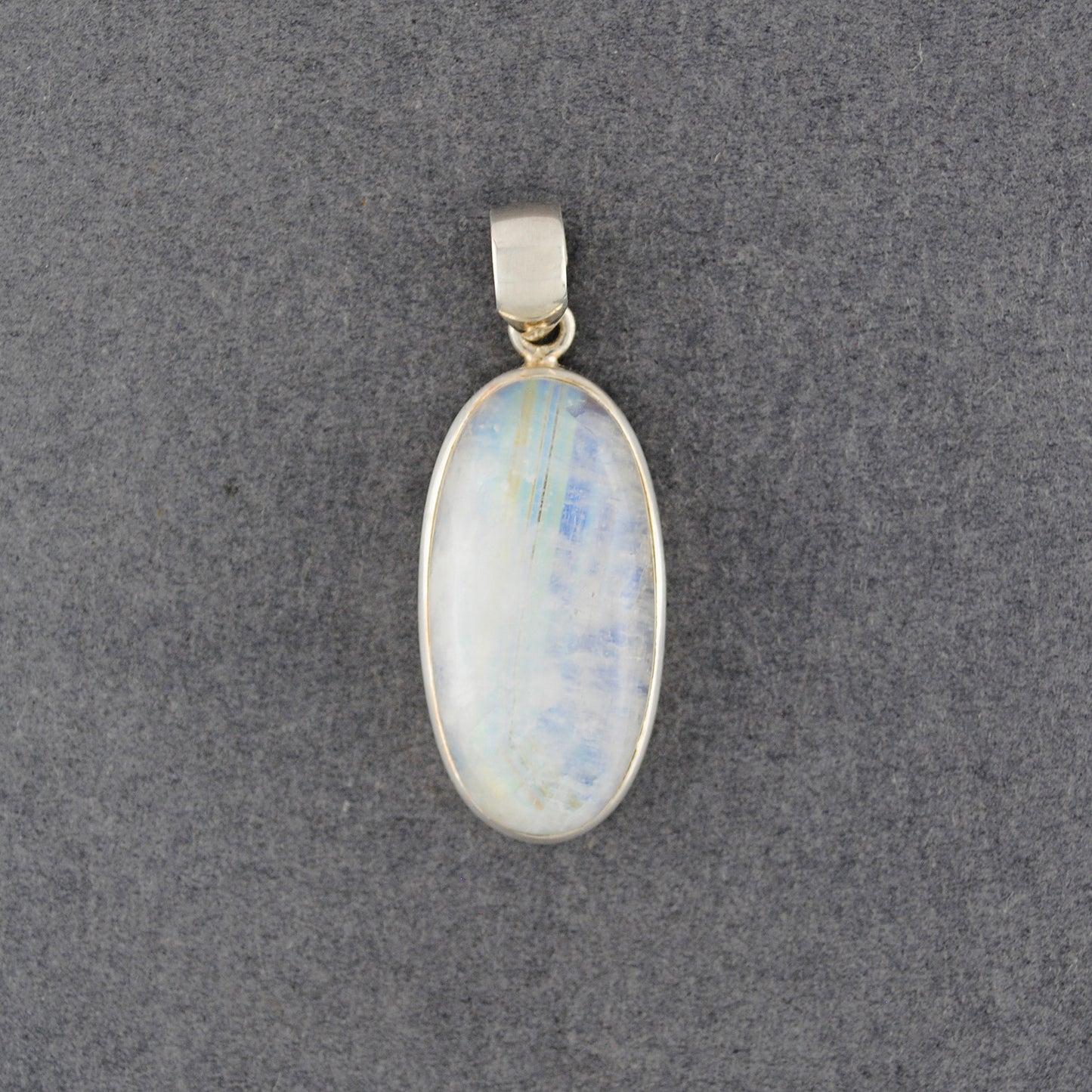 Sterling Silver Rainbow Moonstone Long Oval Pendant