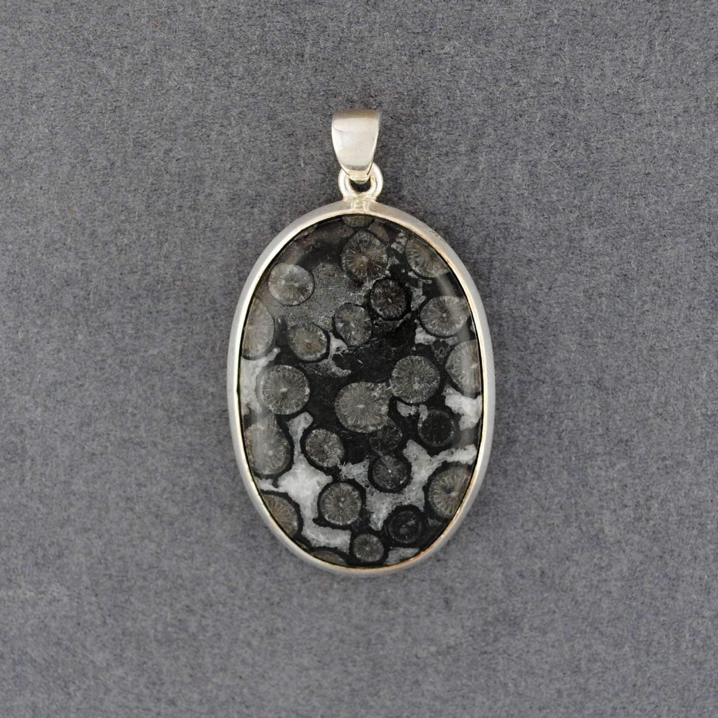 Sterling Silver Seabed Fossil Oval Pendant