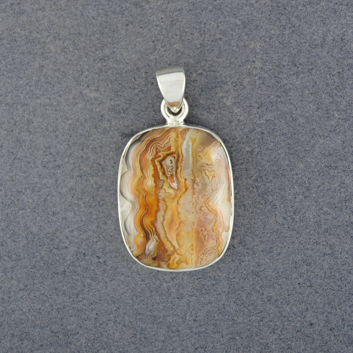 Sterling Silver Crazy Lace Agate Rounded Square Pendant