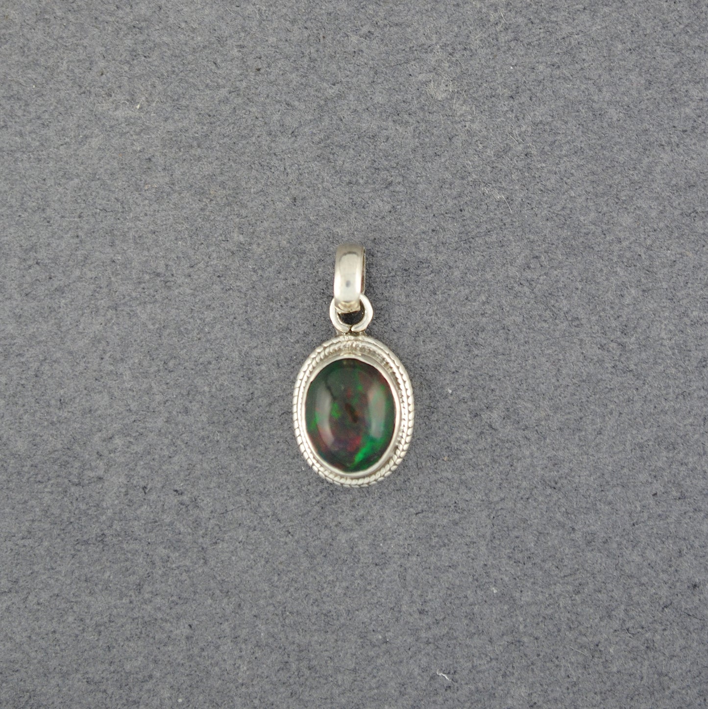Sterling Silver Red Ethiopian Opal Small Oval Pendant