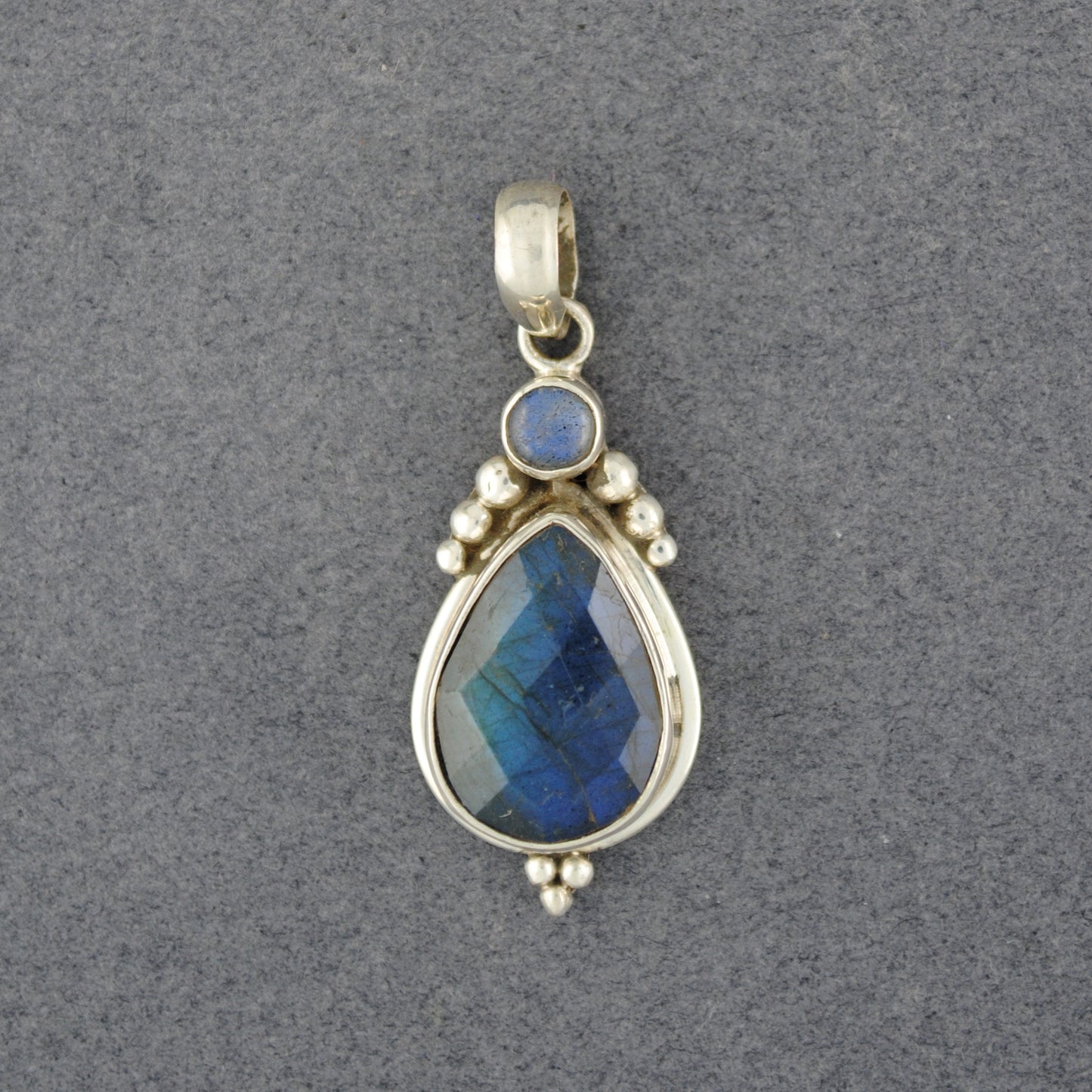 Sterling Silver Labradorite Faceted Two Stone Pendant