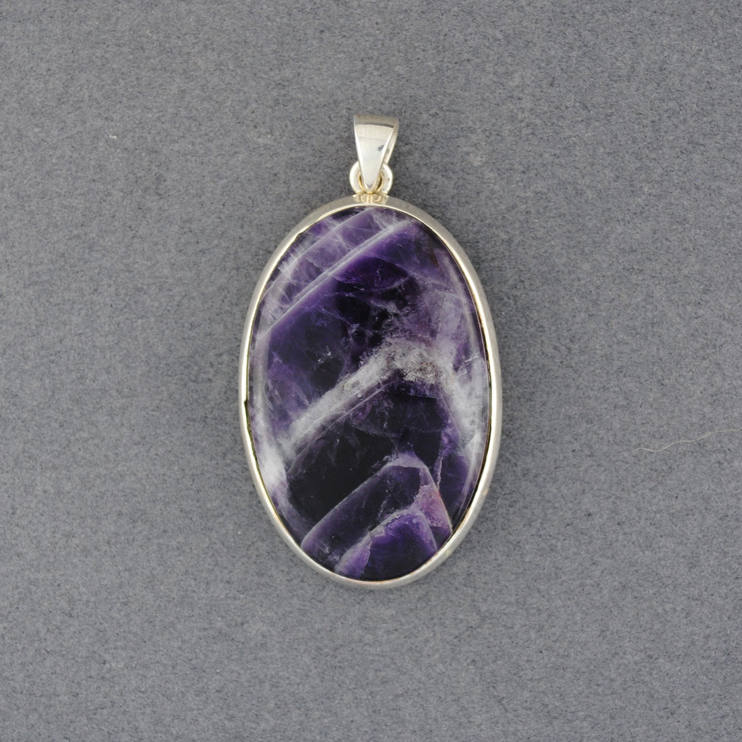 Sterling Silver Chevron Amethyst Oval Pendant