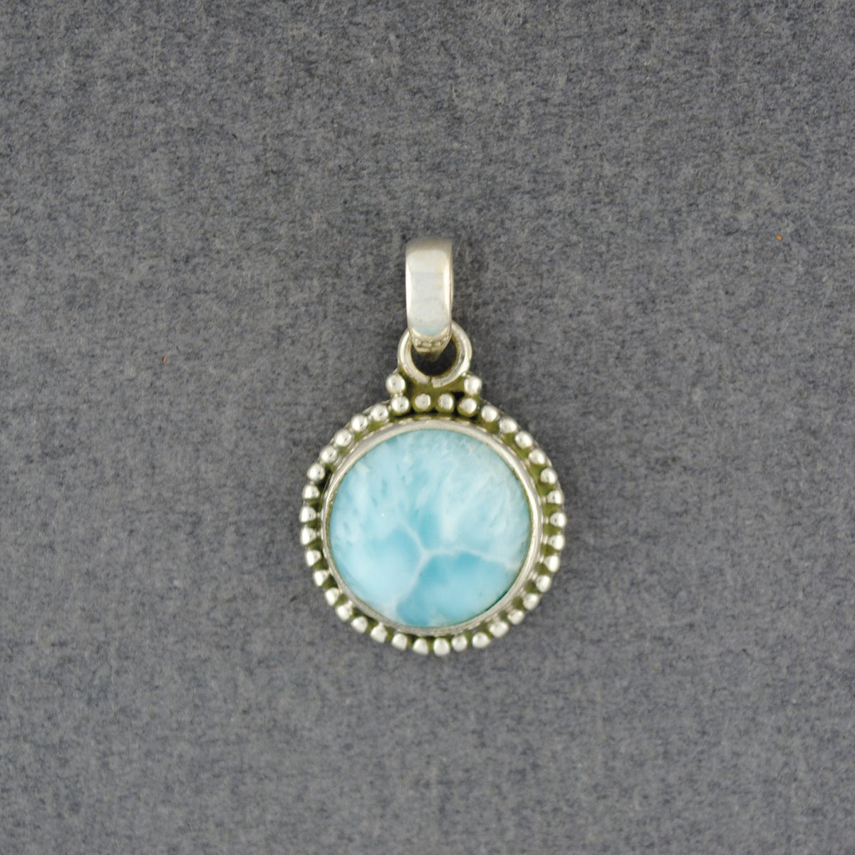 Sterling Silver Larimar Dotted Circle Pendant