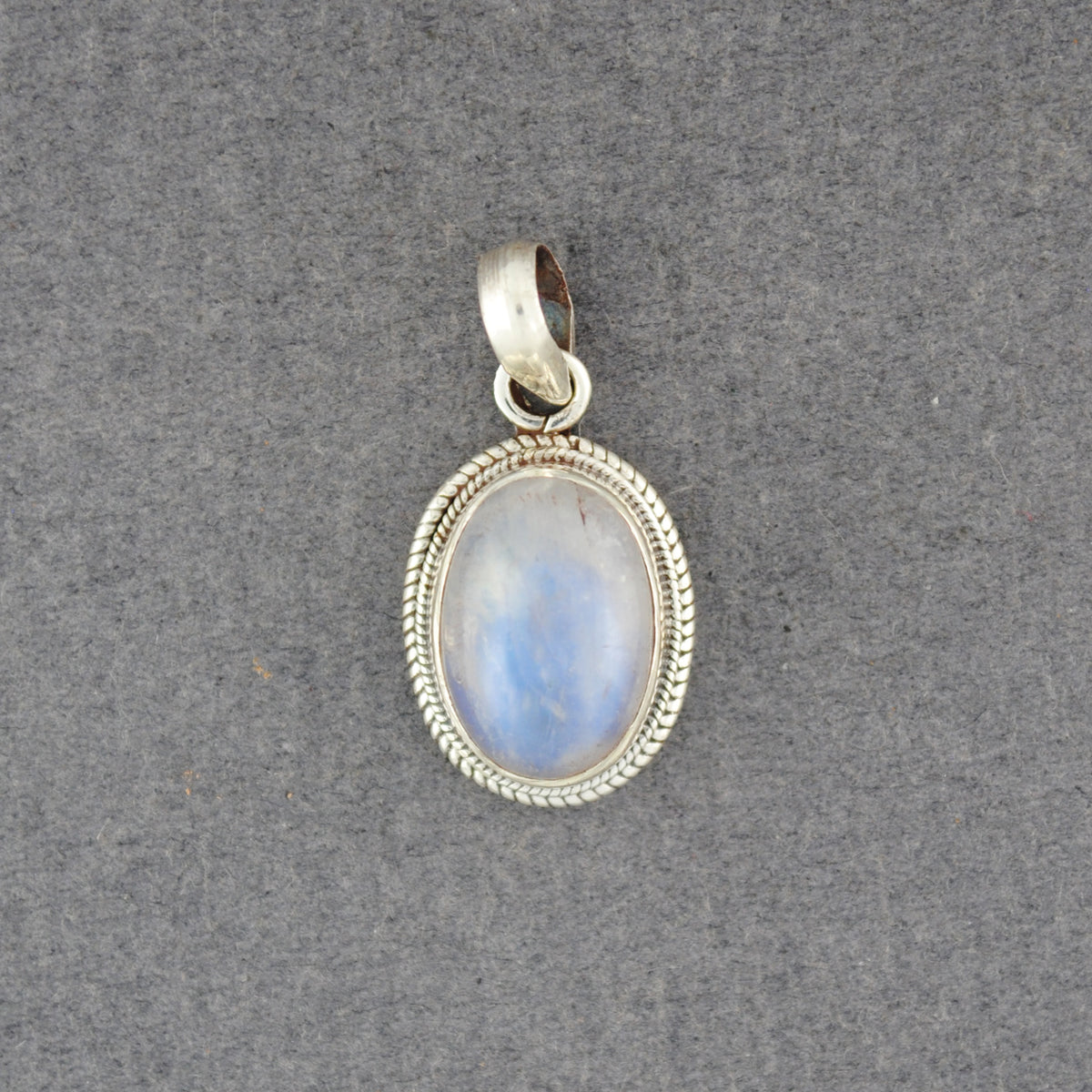Sterling Silver Rainbow Moonstone Medium Oval Pendant
