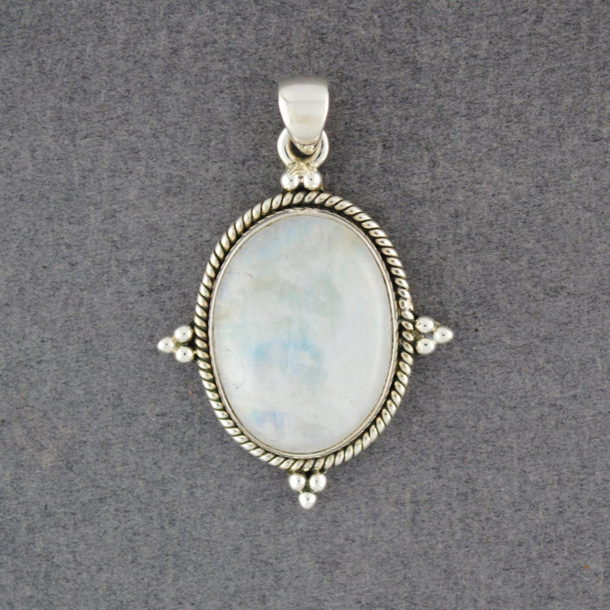 Sterling Silver Rainbow Moonstone Twist & Dots Oval Pendant