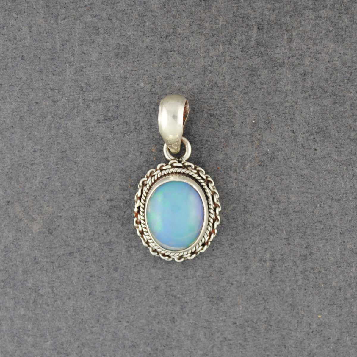 Sterling Silver Opal Antiqued Oval Pendant