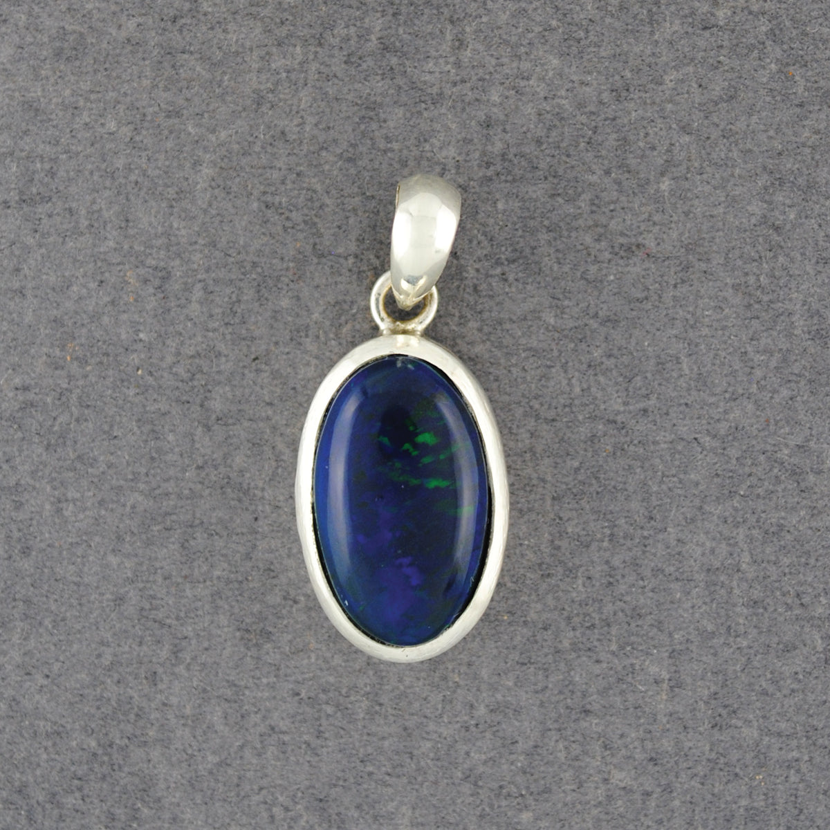 Sterling Silver Blue Opal Long Oval Pendant