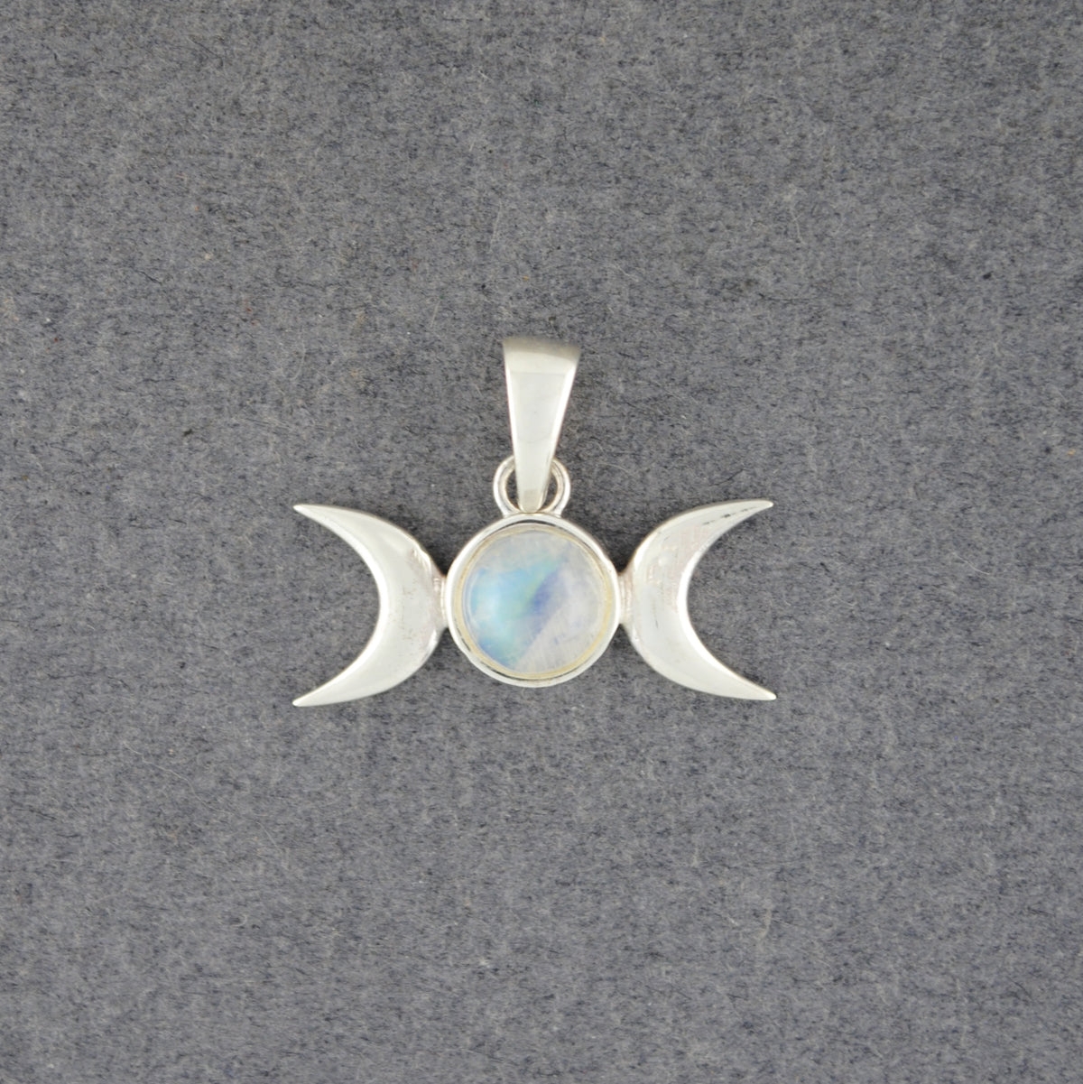 Sterling Silver Rainbow Moonstone Moon Phases Pendant