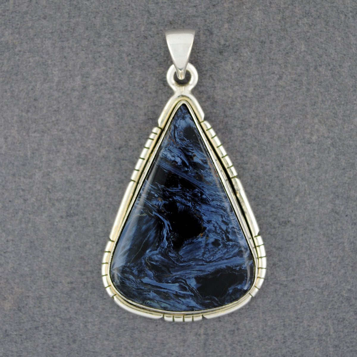 Sterling Silver Pietersite Notched Teardrop Pendant
