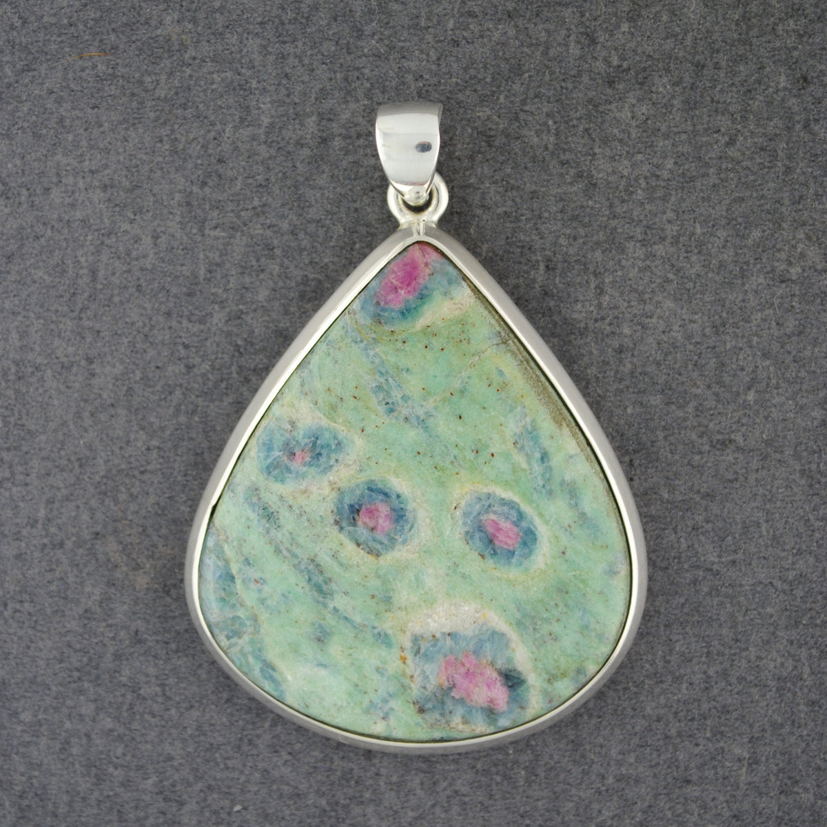 Sterling Silver Ruby Fuschite Large Teardrop Pendant