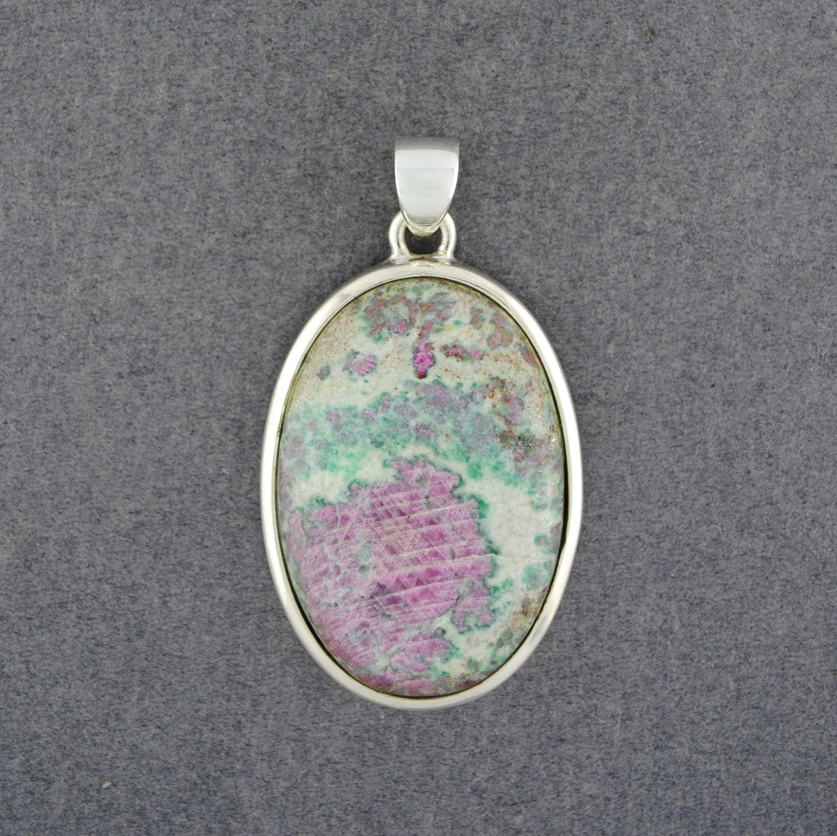 Sterling Silver Ruby Fuschite Medium Oval Pendant