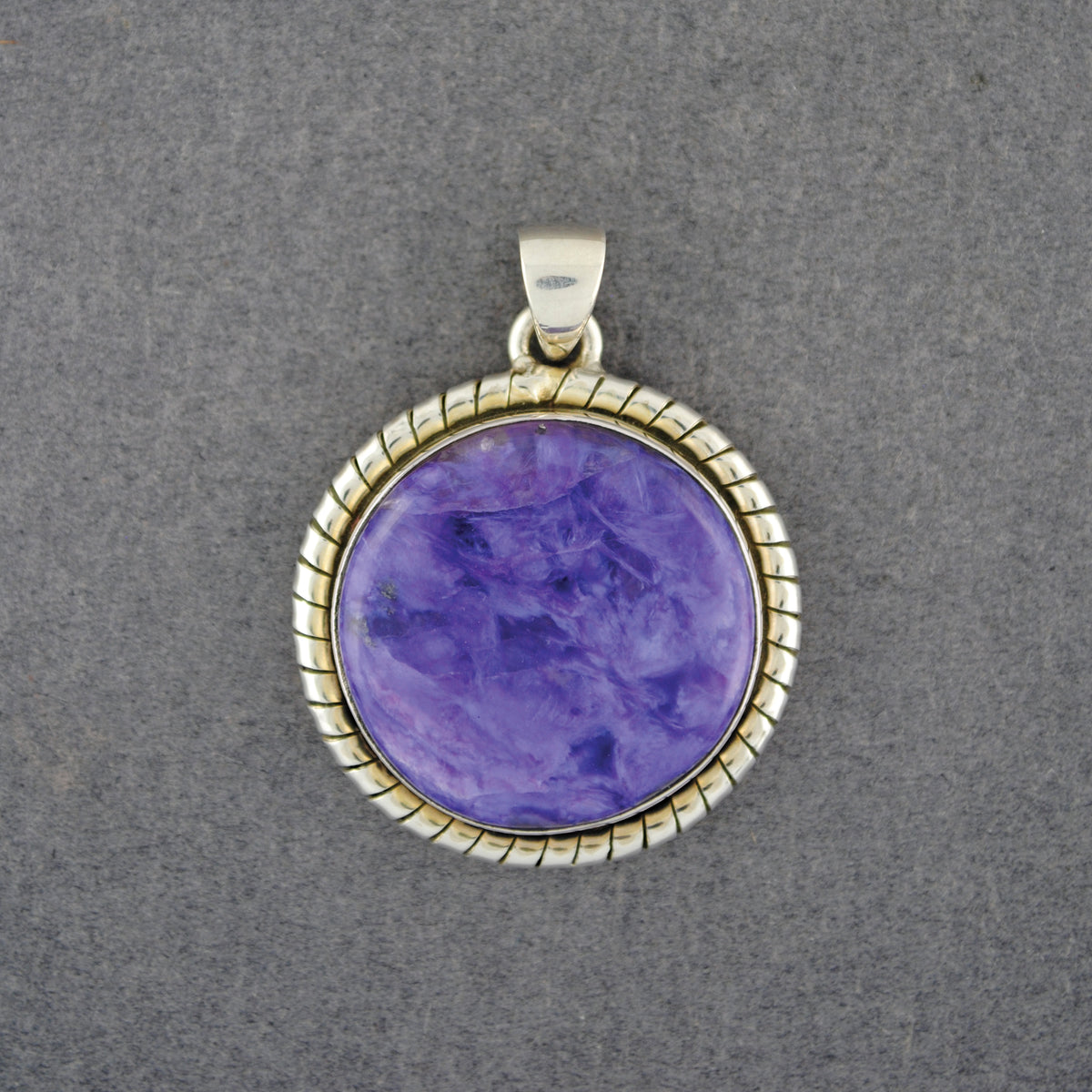 Sterling Silver Charoite Twisted Circle Pendant