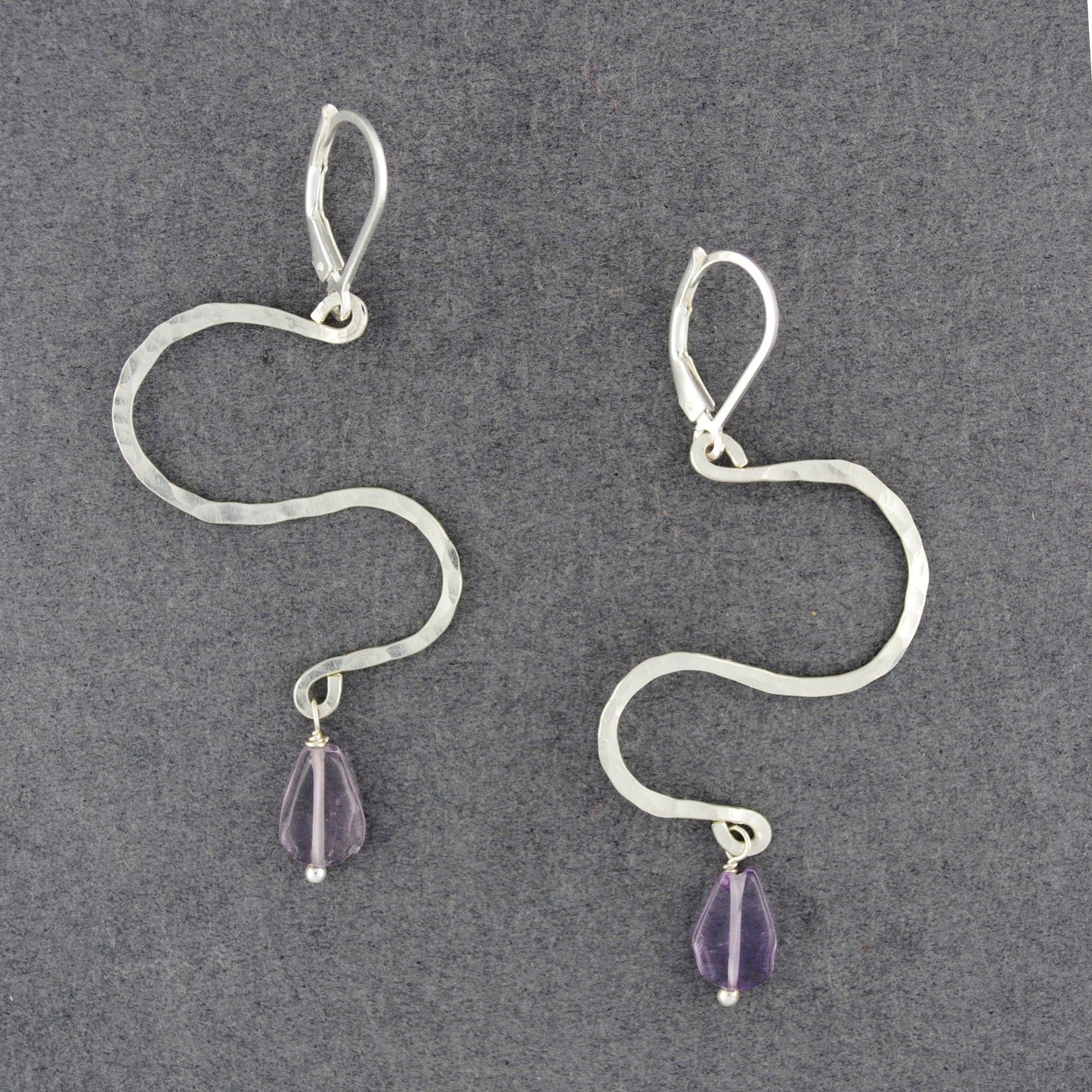 Sterling Silver Hammered Zig Zag Amethyst Earrings