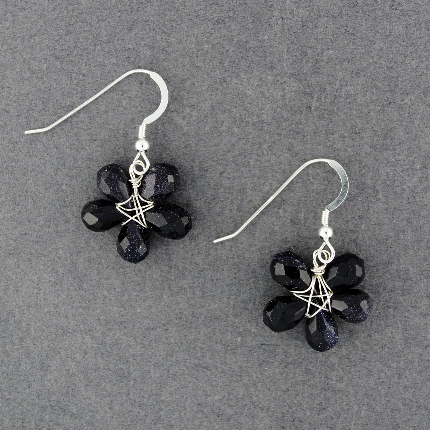 Sterling Silver Blue Goldstone Flower Earrings