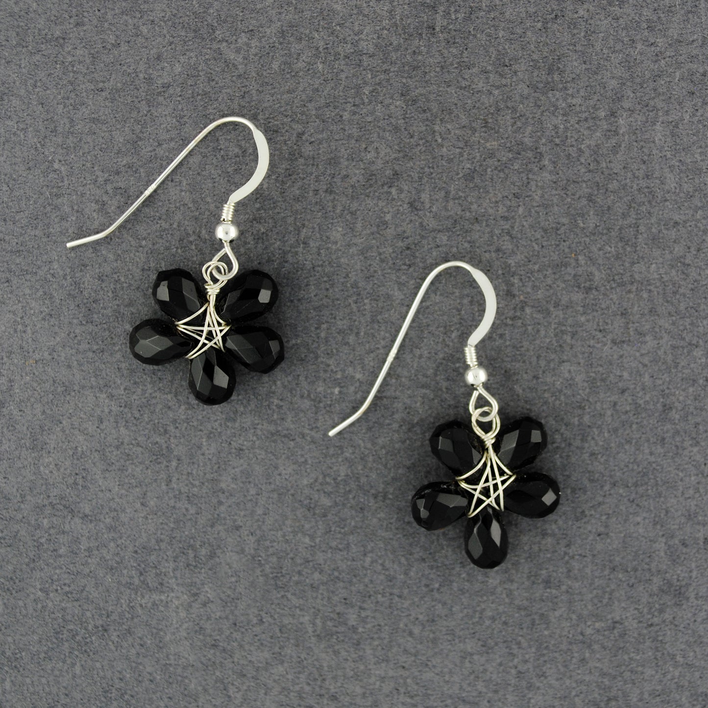 Sterling Silver Black Spinel Flower Earrings