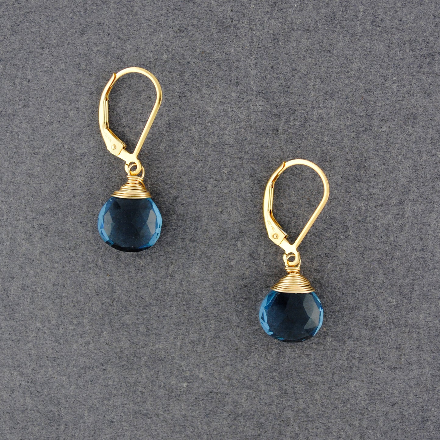 14K Gold Filled Wrapped London Blue Quartz Earrings