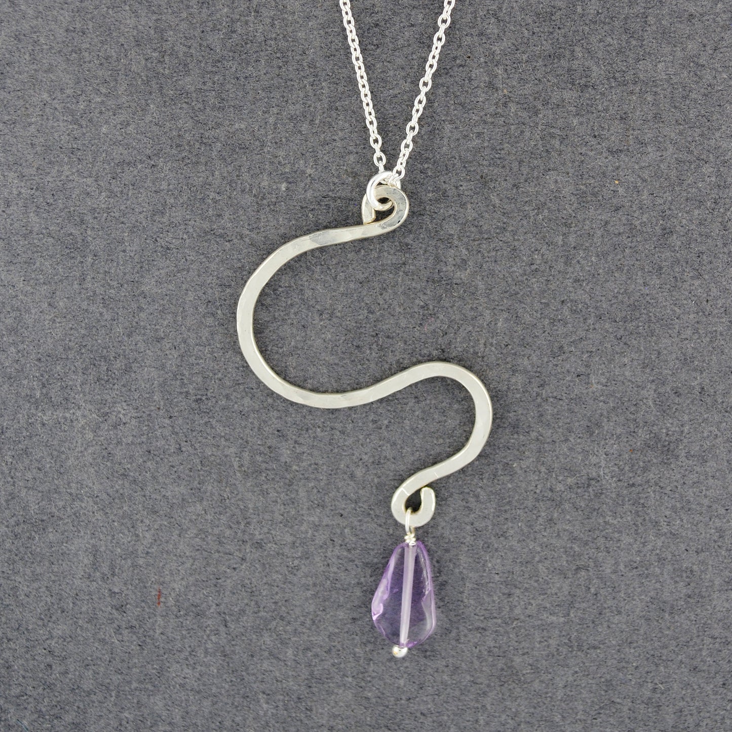 Sterling Silver Hammered Zig Zag Amethyst Necklace