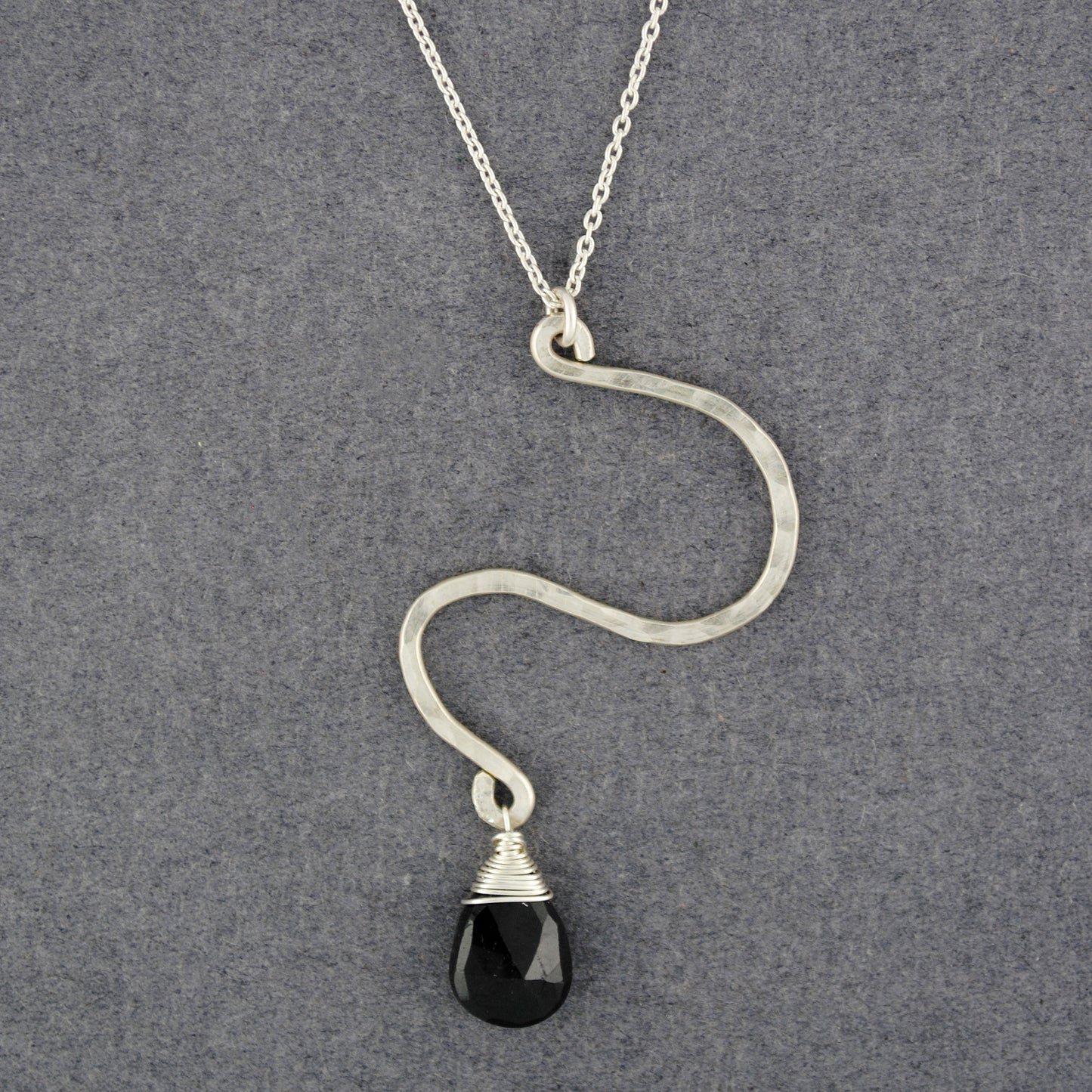 Sterling Silver Black Spinel Hammered Zig Zag Necklace