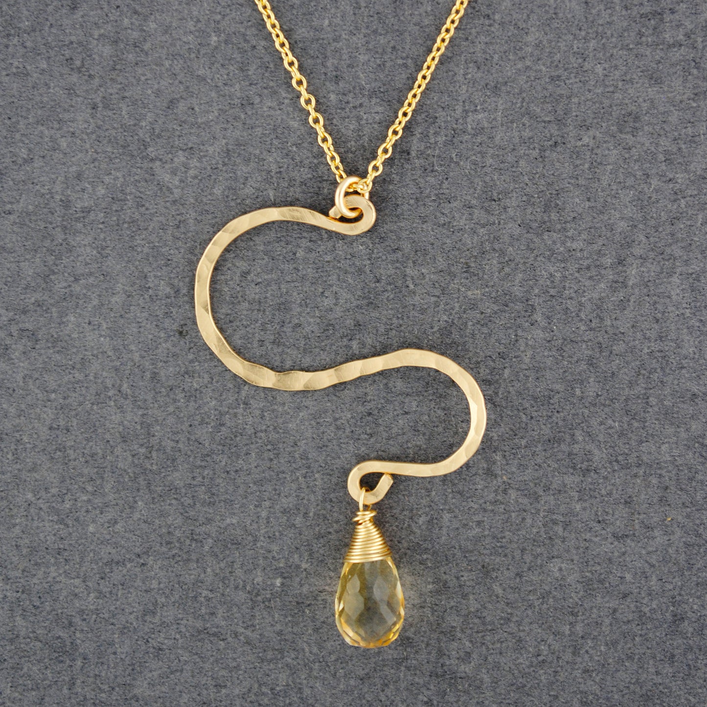 14K Gold Filled Hammered Zig Zag Citrine Necklace