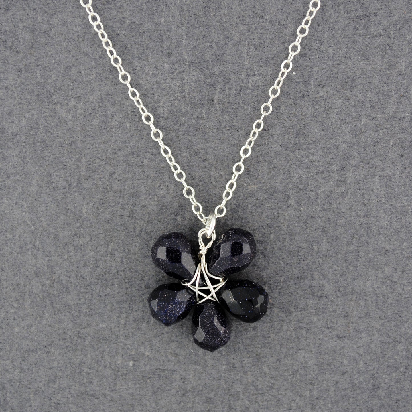 Sterling Silver Blue Goldstone Flower Necklace