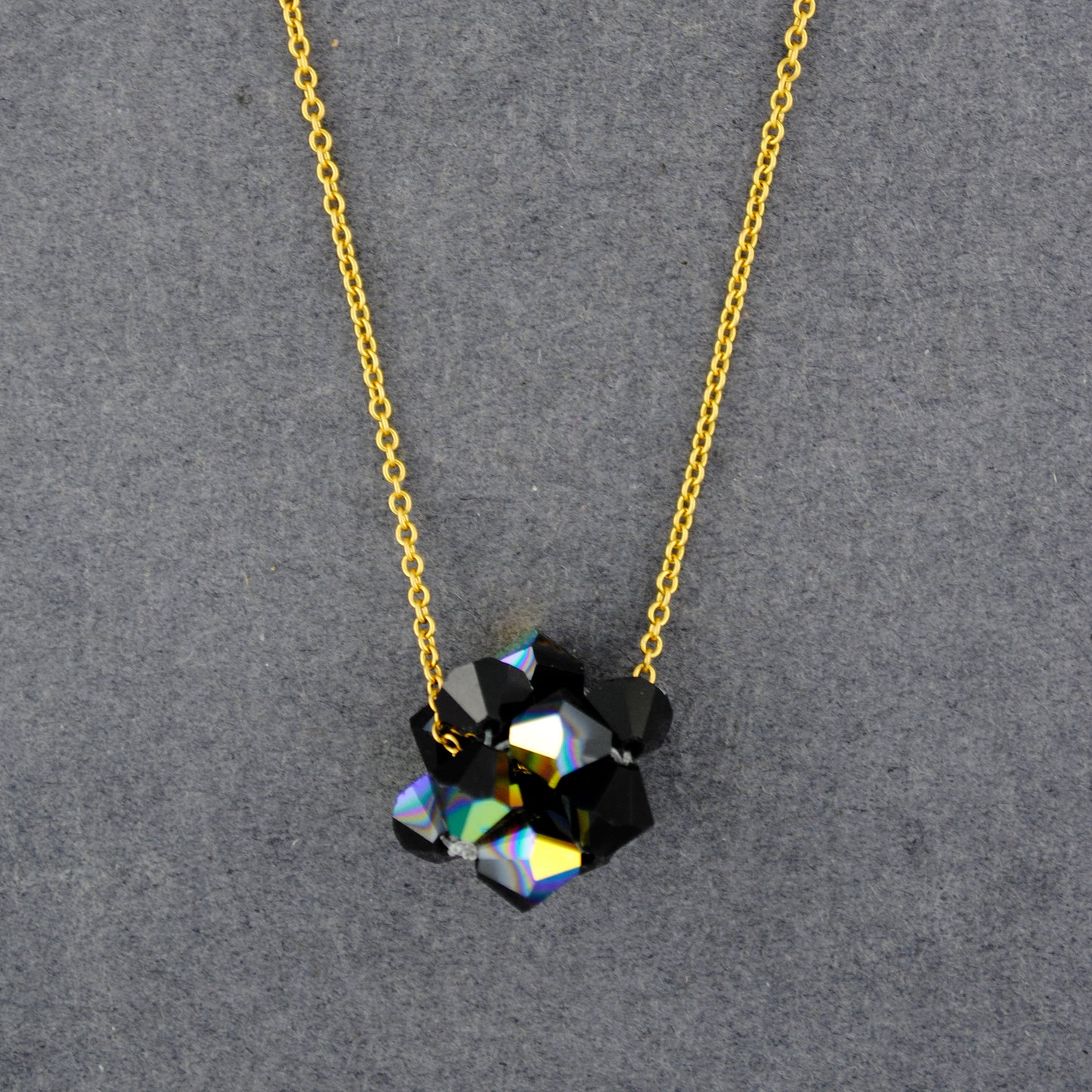 14K Gold Filled Rock Candy Jet Swarovski Necklace
