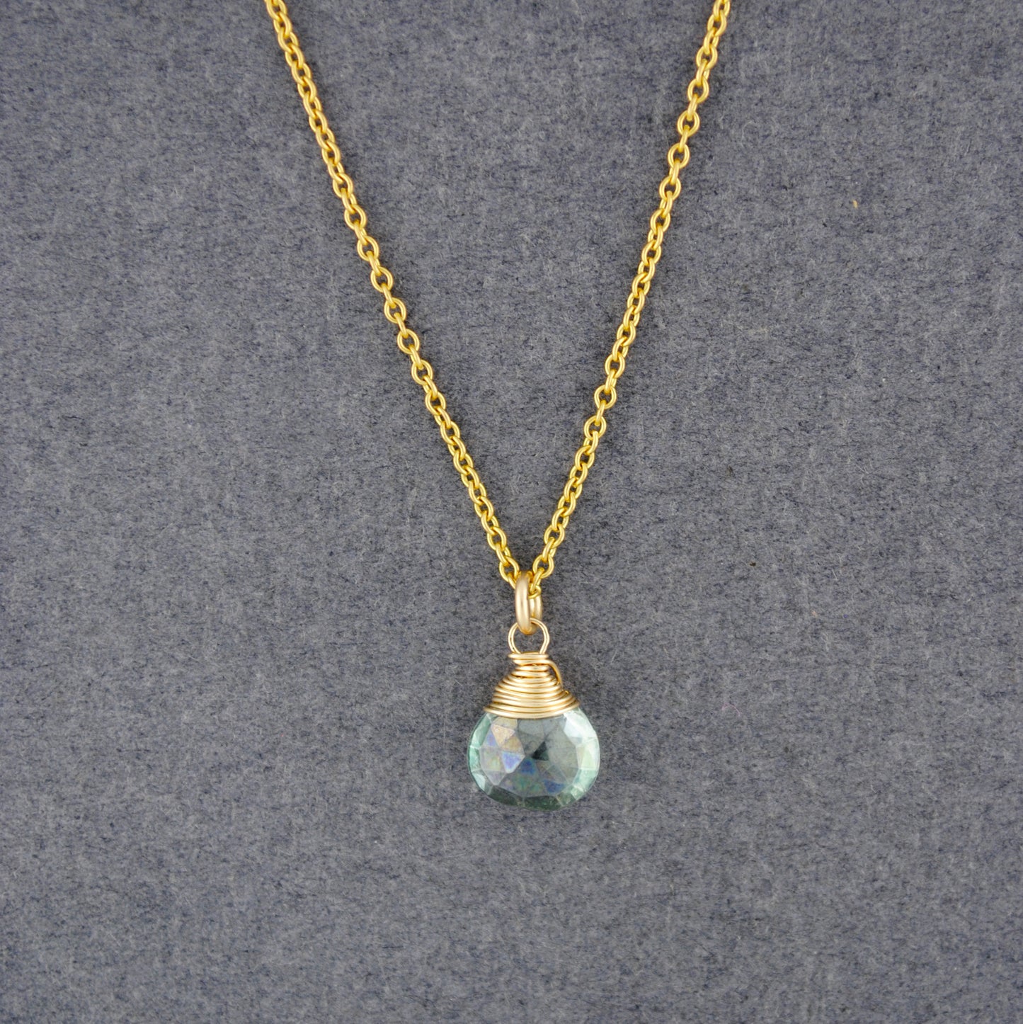 14K Gold Filled Green Mystic Quartz Drop Necklace
